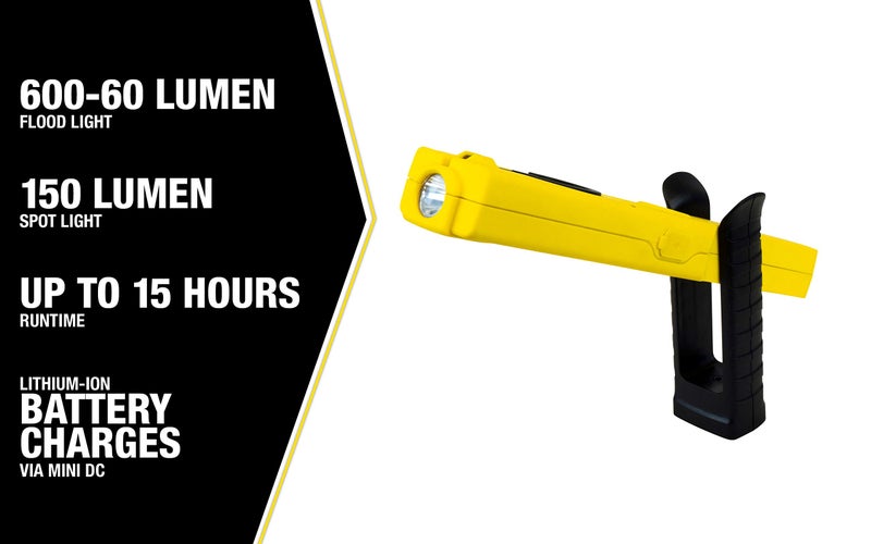 Yellow Jacket 600 Lumen LED Rechargeable Handheld Task Light with Magnetic Base and Hang Hook (HHL1060R) - Image 4